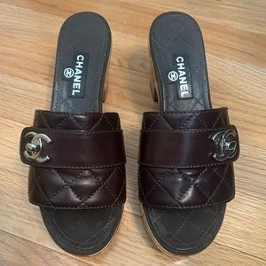 Chanel Chocolate Turnlock Clogs